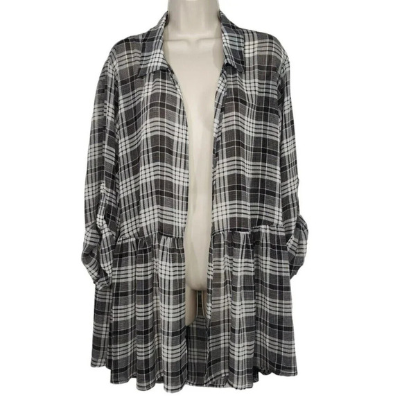 Cato Black Plaid Open Front Layering Jacket Sheer Women Size 18W 20W Tab Slv NEW - Picture 1 of 9